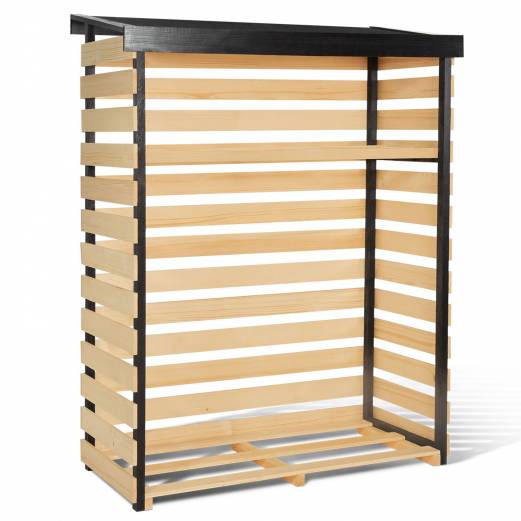 Abri de stockage en bois pour bûches toit incliné et étagère - Image 7