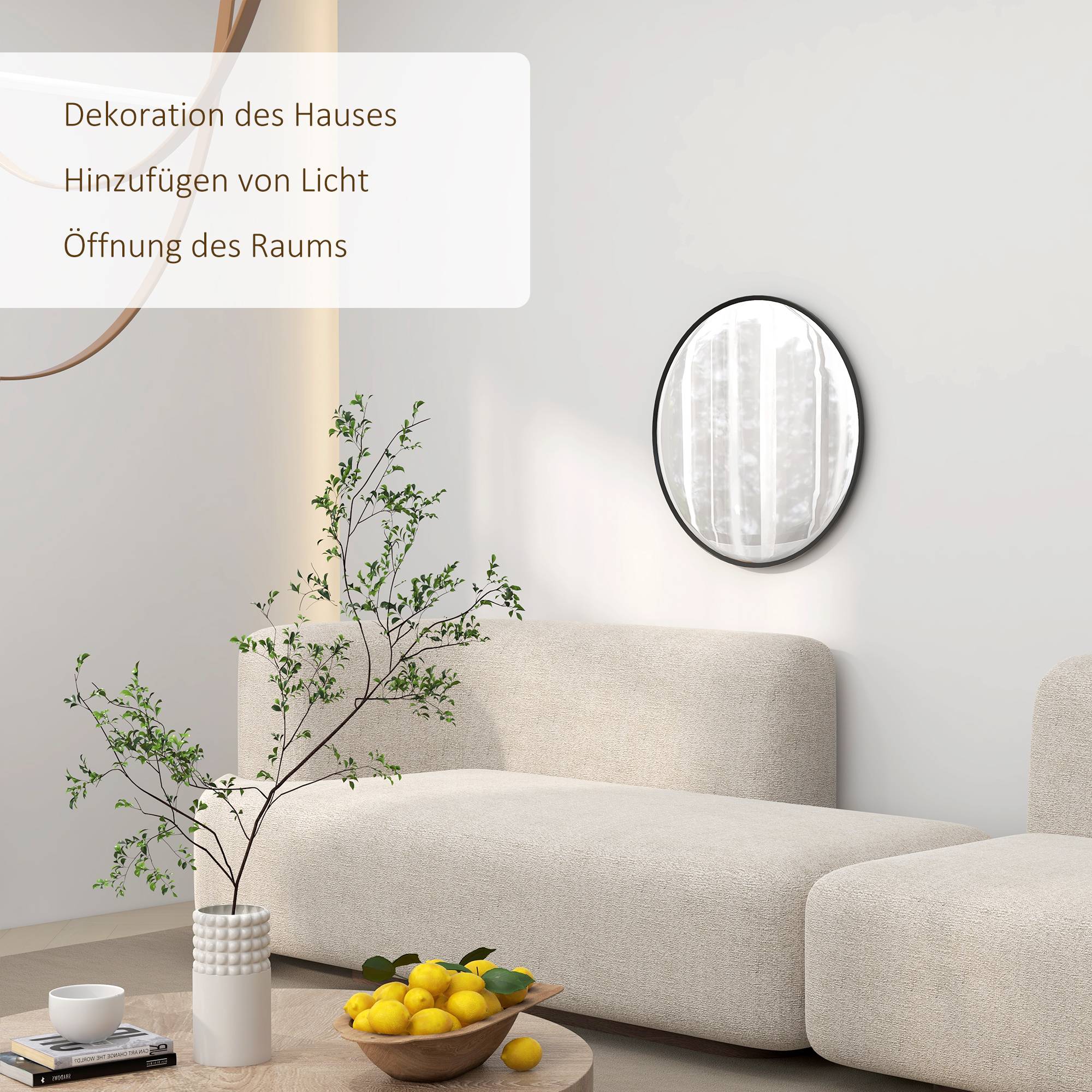ComfortXL - Miroir Mural Rond Cadre Aluminium Salle de Bain Salon Ø61cm Noir - ComfortXL Outdoor Living - Image 5