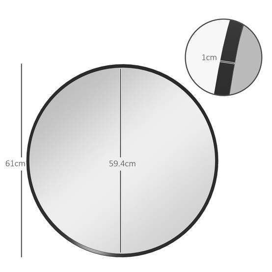 ComfortXL - Miroir Mural Rond Cadre Aluminium Salle de Bain Salon Ø61cm Noir - ComfortXL Outdoor Living - Image 3
