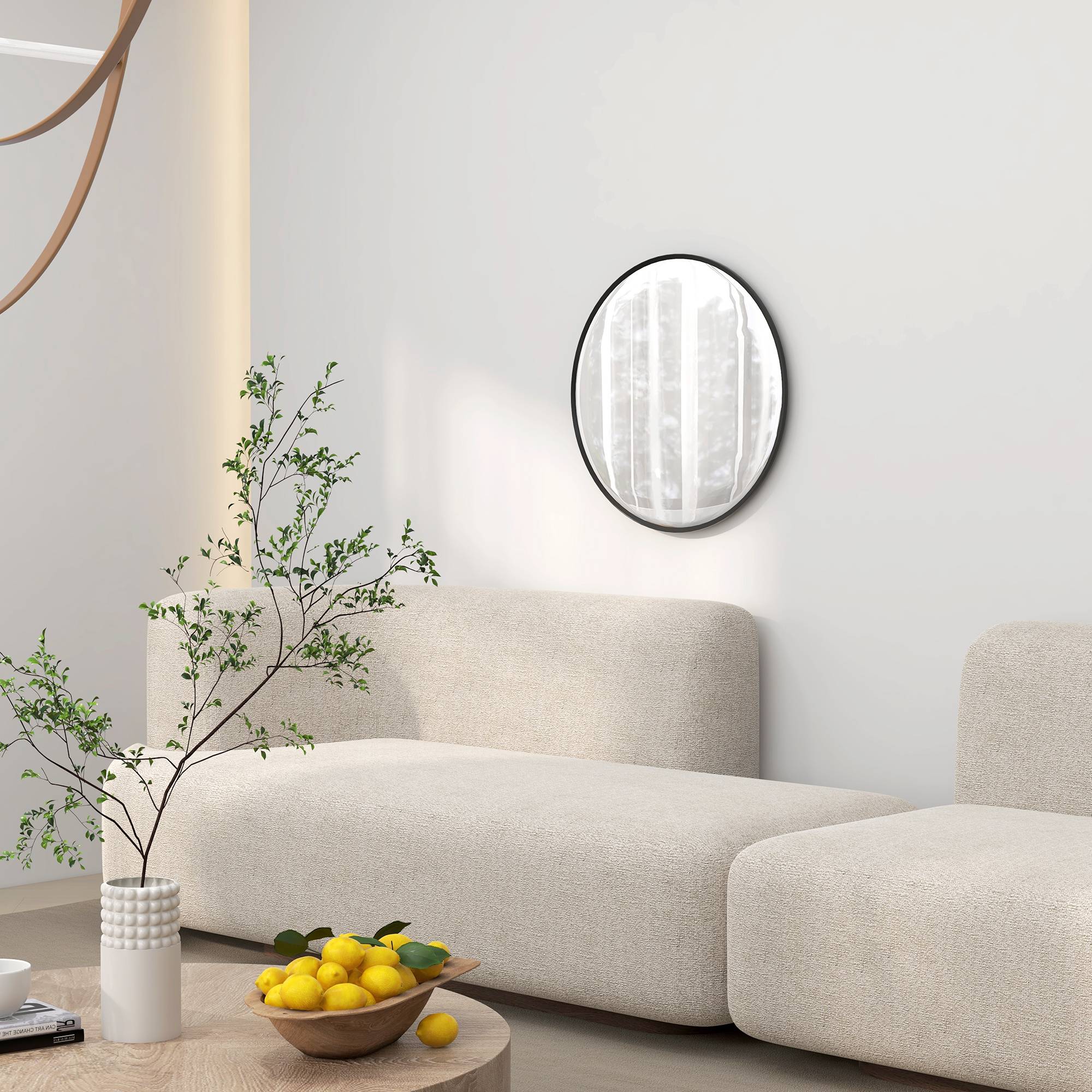ComfortXL - Miroir Mural Rond Cadre Aluminium Salle de Bain Salon Ø61cm Noir - ComfortXL Outdoor Living - Image 7