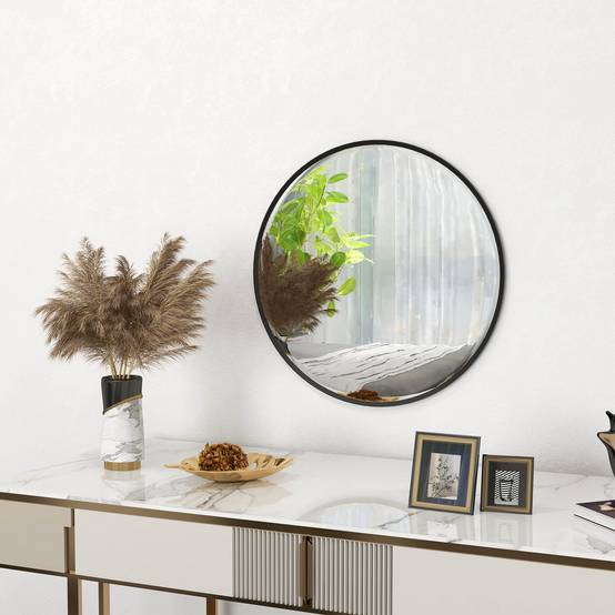 ComfortXL - Miroir Mural Rond Cadre Aluminium Salle de Bain Salon Ø61cm Noir - ComfortXL Outdoor Living - Image 1