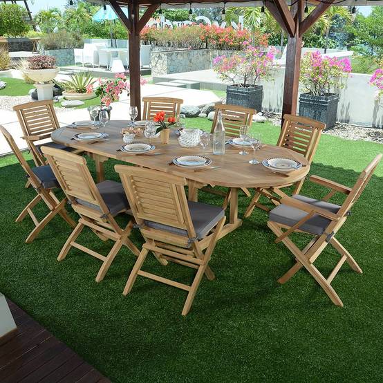Salon de jardin teck massif Kediri, 8 places - TECK'Attitude - Imagen 2