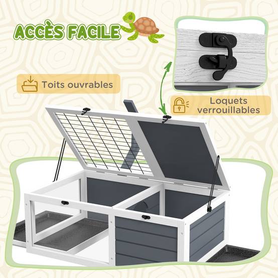 Maison enclos cage pour petit animal tortue avec 2 espaces support de lampe 81 x 48 x 31,5 cm gris - Image 8