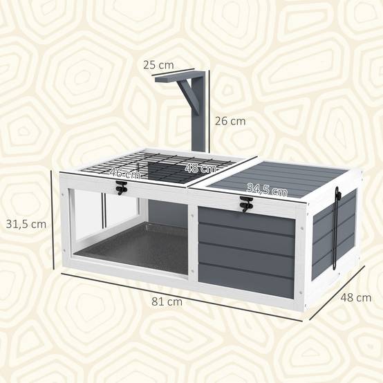 Maison enclos cage pour petit animal tortue avec 2 espaces support de lampe 81 x 48 x 31,5 cm gris - Image 5
