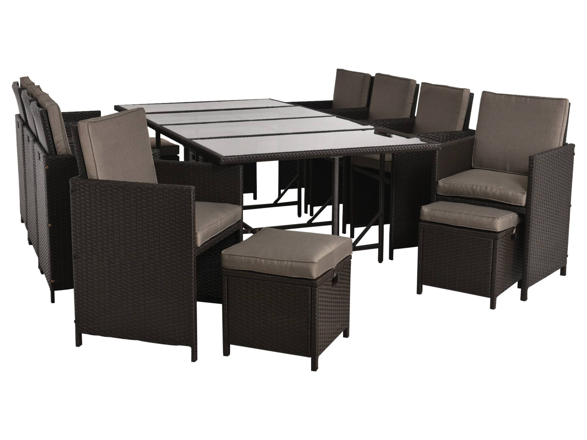 Best Mobilier - Tao - salon de jardin encastrable 12 places - résine tressée marron - coussins taupe - plateau en verre + housse de protection - Best Mobilier - Imagen 3