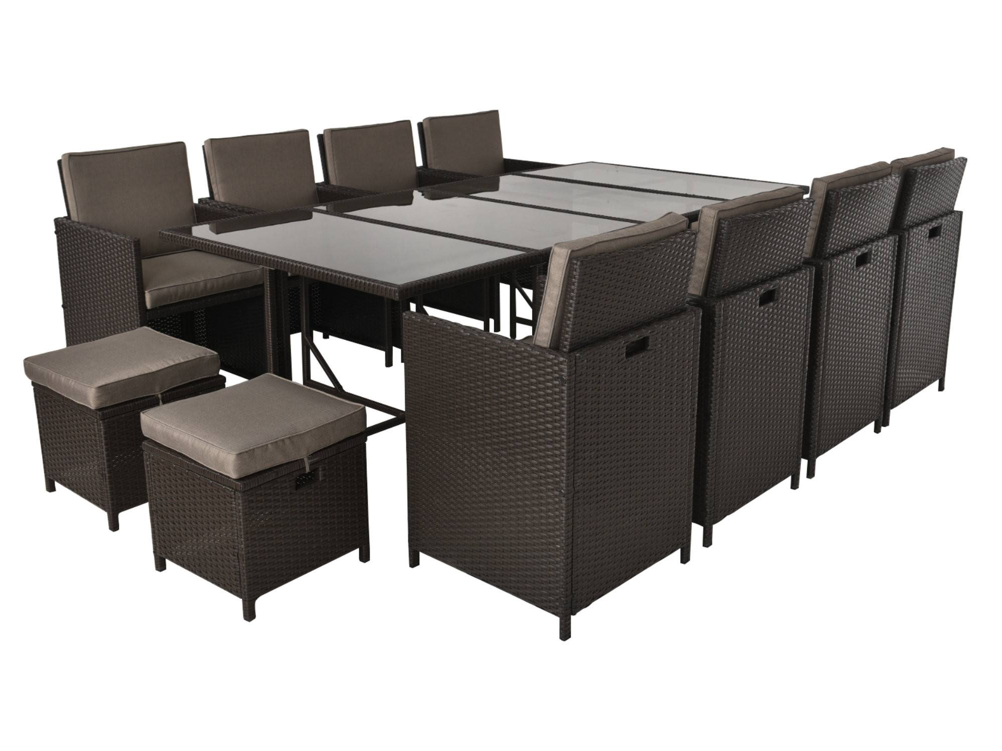 Best Mobilier - Tao - salon de jardin encastrable 12 places - résine tressée marron - coussins taupe - plateau en verre + housse de protection - Best Mobilier - Imagen 1