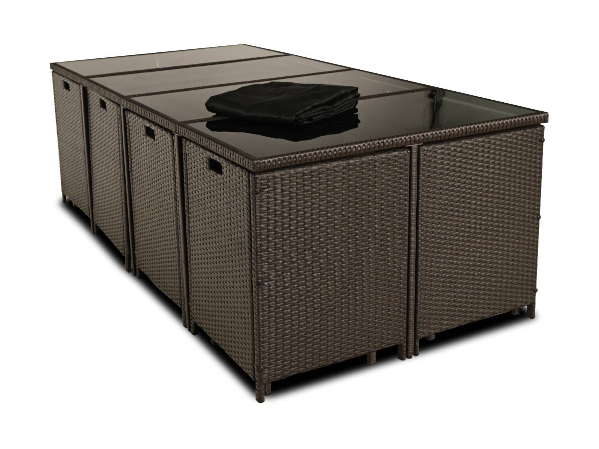 Best Mobilier - Tao - salon de jardin encastrable 12 places - résine tressée marron - coussins taupe - plateau en verre + housse de protection - Best Mobilier - Imagen 5