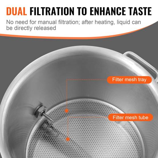 VEVOR Cuve brassage 19 L inox, 3 couches, thermomètre, vanne bille. Double filtration. - Image 4