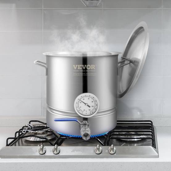 VEVOR Cuve brassage 19 L inox, 3 couches, thermomètre, vanne bille. Double filtration. - Image 8