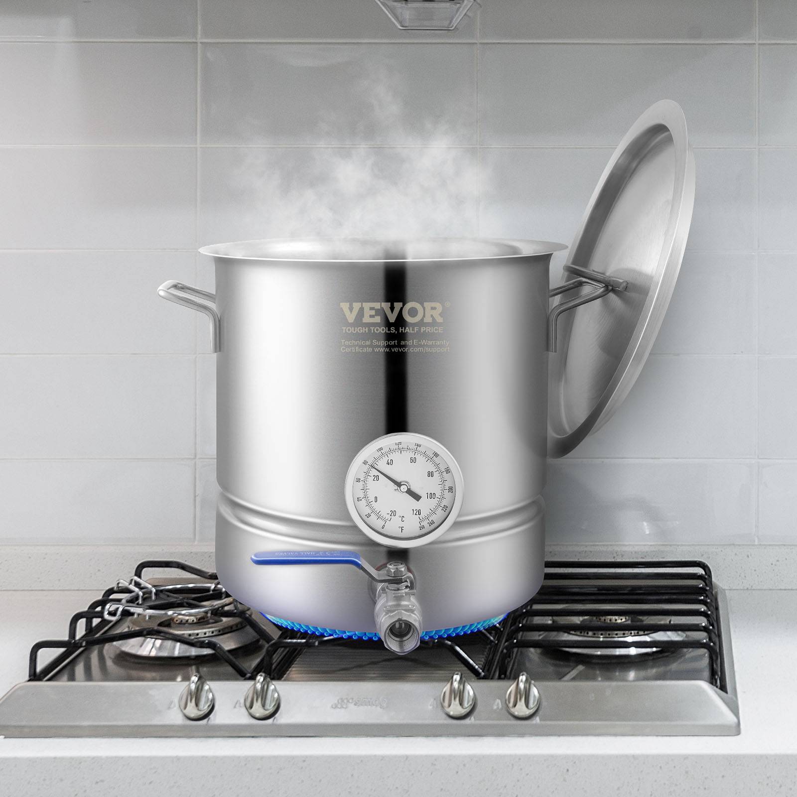 VEVOR Cuve brassage 19 L inox, 3 couches, thermomètre, vanne bille. Double filtration. - Image 8