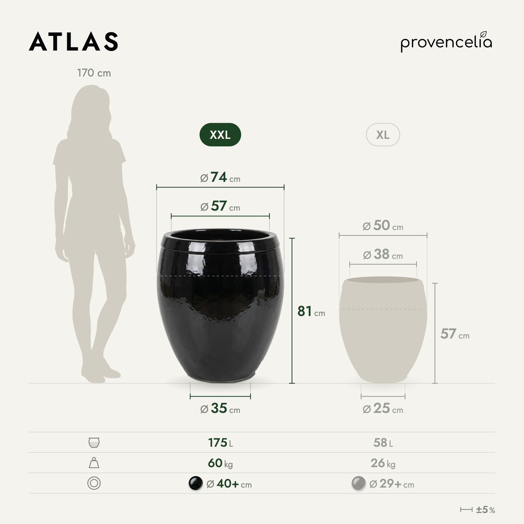 Provencelia - Pot ATLAS 75x78cm noir - Image 2