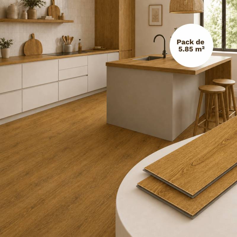 Sol vinyle SPC clipsable 5,85 m² Séquoia - Sous couche intégrée, usure 0,5 mm - Coloris - Séquoia - Image 1