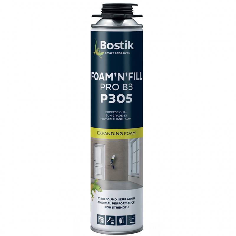 Bostik - Pack 11 Mousses expansives PU pistolable P305 Foam'n'Fill 750ml BOSTIK + Nettoyant FoamCleaner 929 500ml + Pistolet manuel - Image 2
