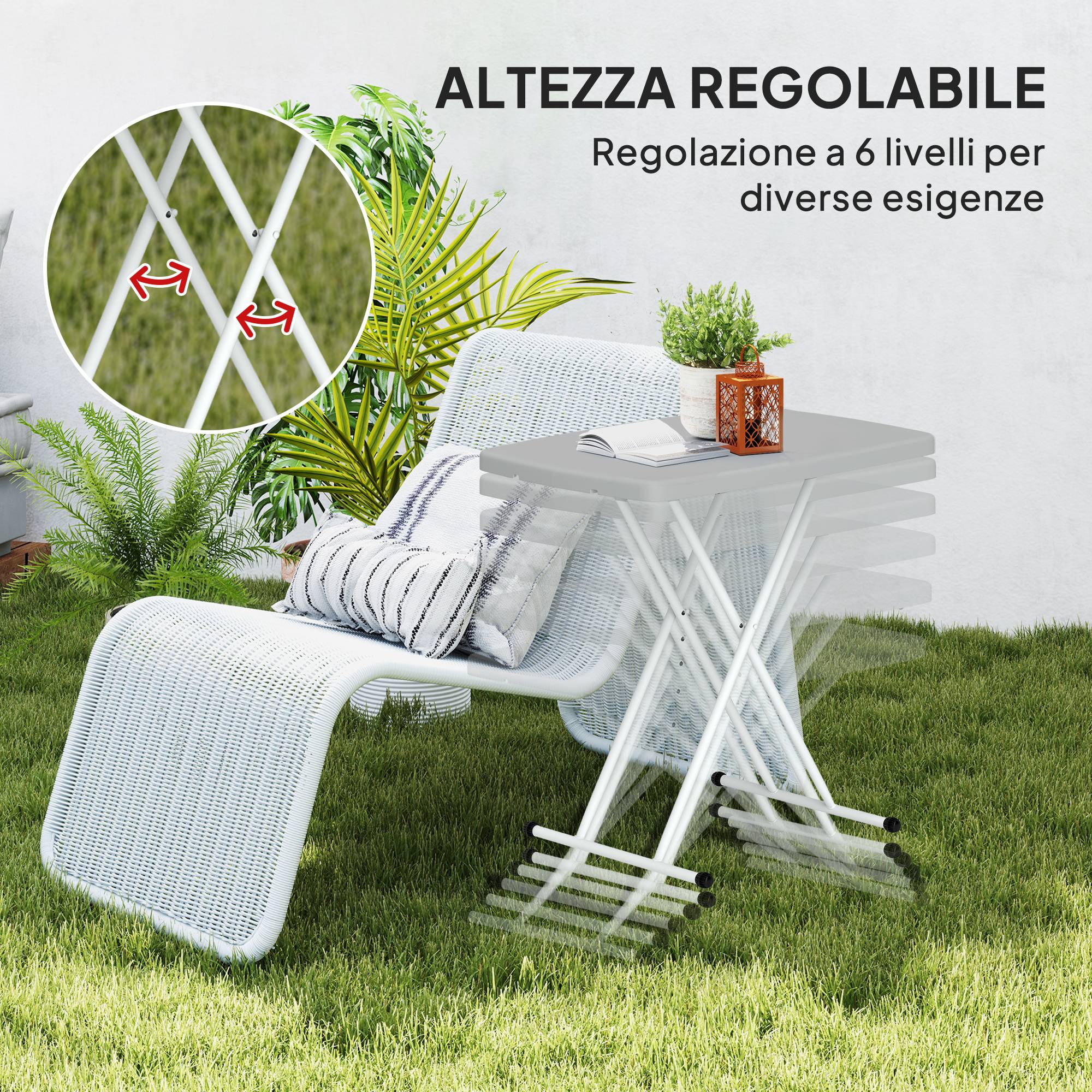 Table de jardin pliante métal et résine hauteur réglable gain de place gris foncé - ComfortXL Outdoor Living - Image 7