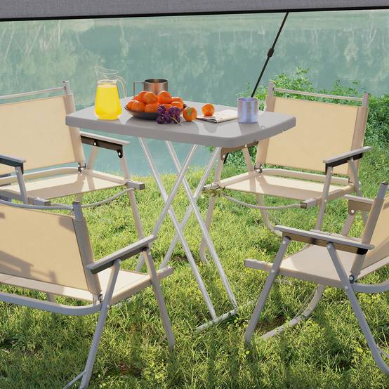 Table de jardin pliante métal et résine hauteur réglable gain de place gris foncé - ComfortXL Outdoor Living - Image 4