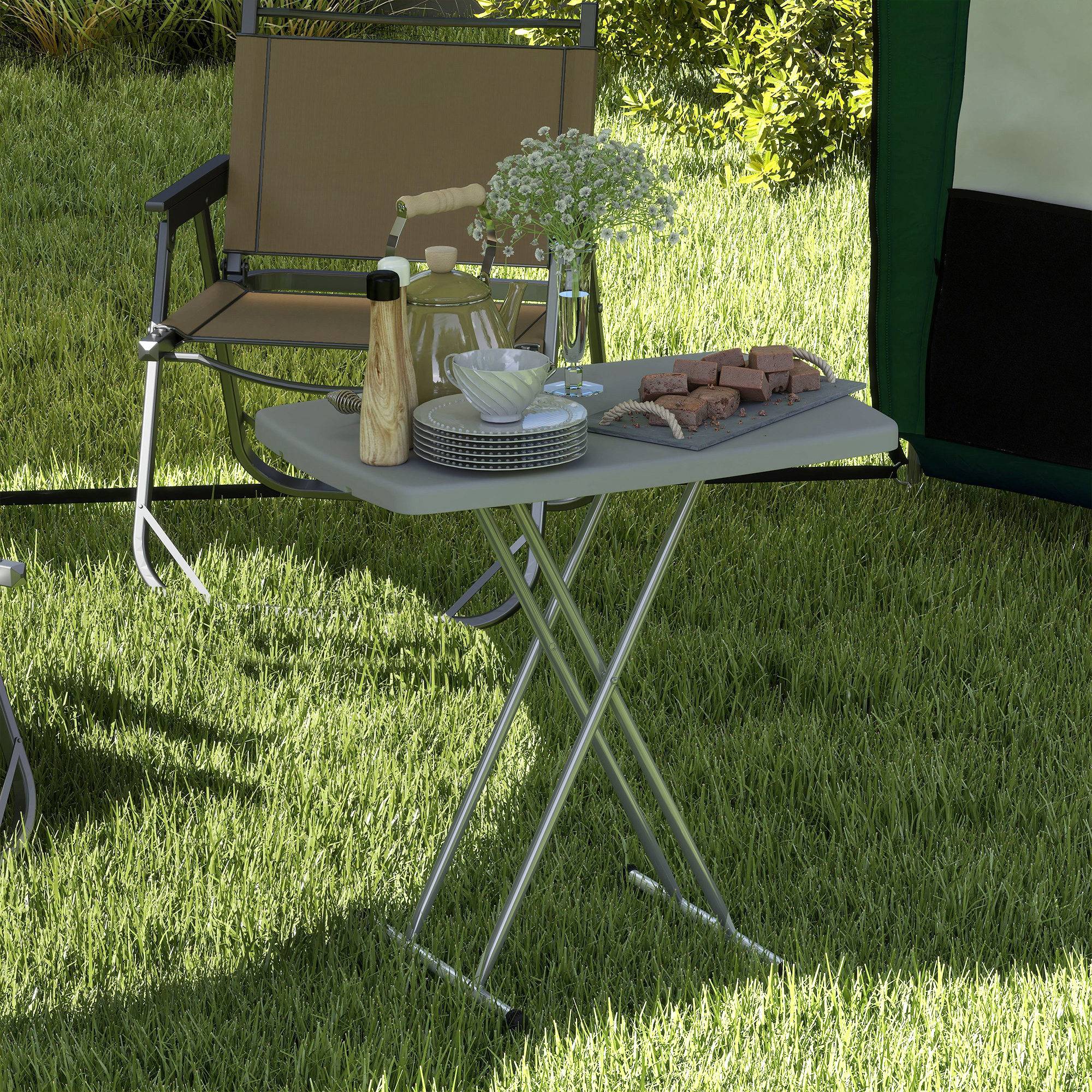 Table de jardin pliante métal et résine hauteur réglable gain de place gris foncé - ComfortXL Outdoor Living - Image 10