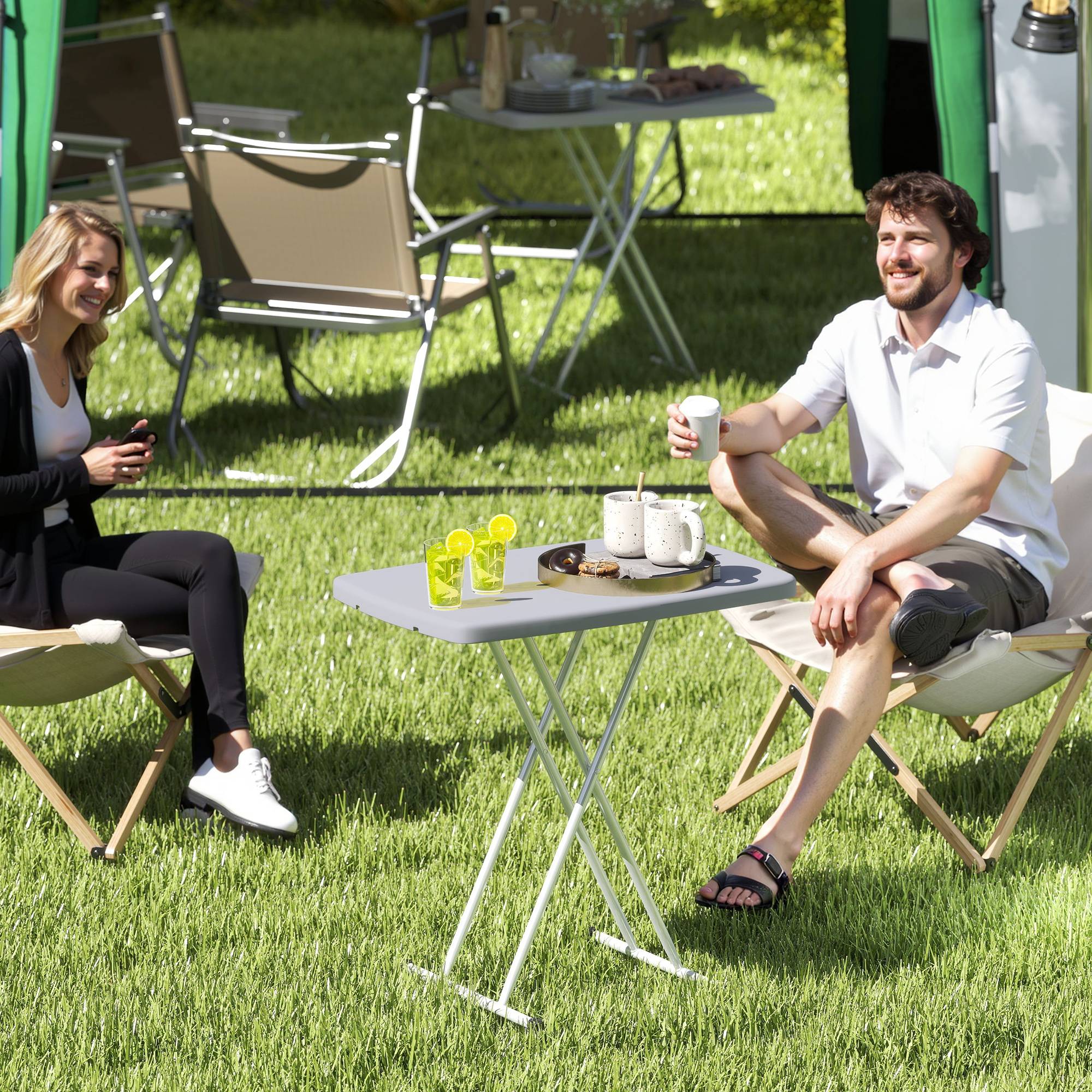 Table de jardin pliante métal et résine hauteur réglable gain de place gris foncé - ComfortXL Outdoor Living - Image 3