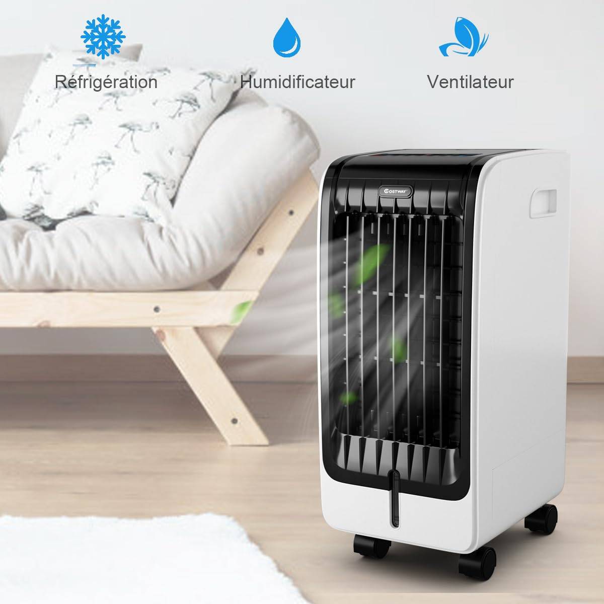 Rafraîchisseur d'Air, Climatiseur Mobile sans Évacuation 6L, Auto-Oscillation,Refroidissement,Minuterie 8H,2 Pain de Glace - Image 5