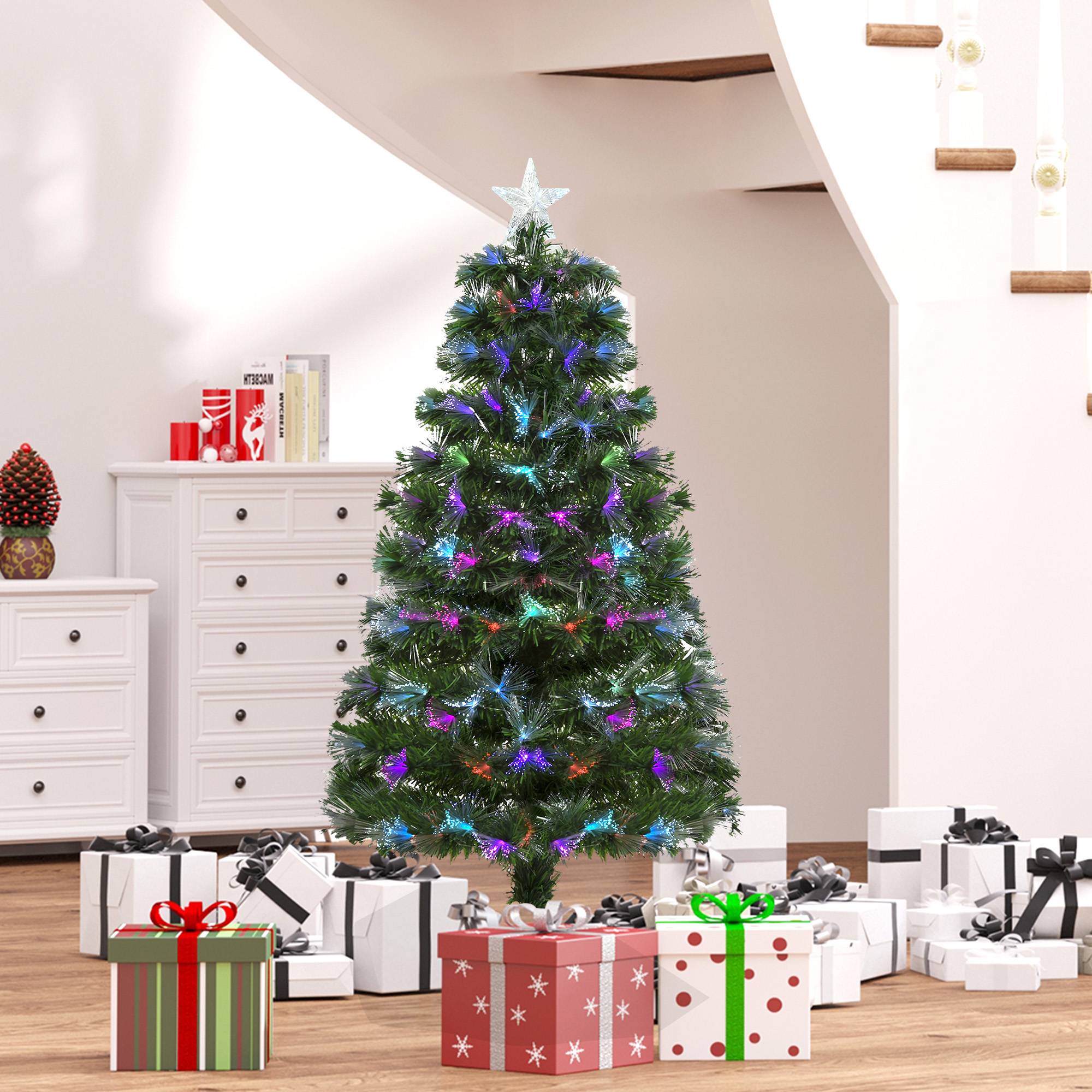 Sapin de Noël Artificiel Arbre de Noël Lumineux 120cm en Fibre Optique Deco Noël lumière à Variation de Couleurs 130 LED Vert - Image 4