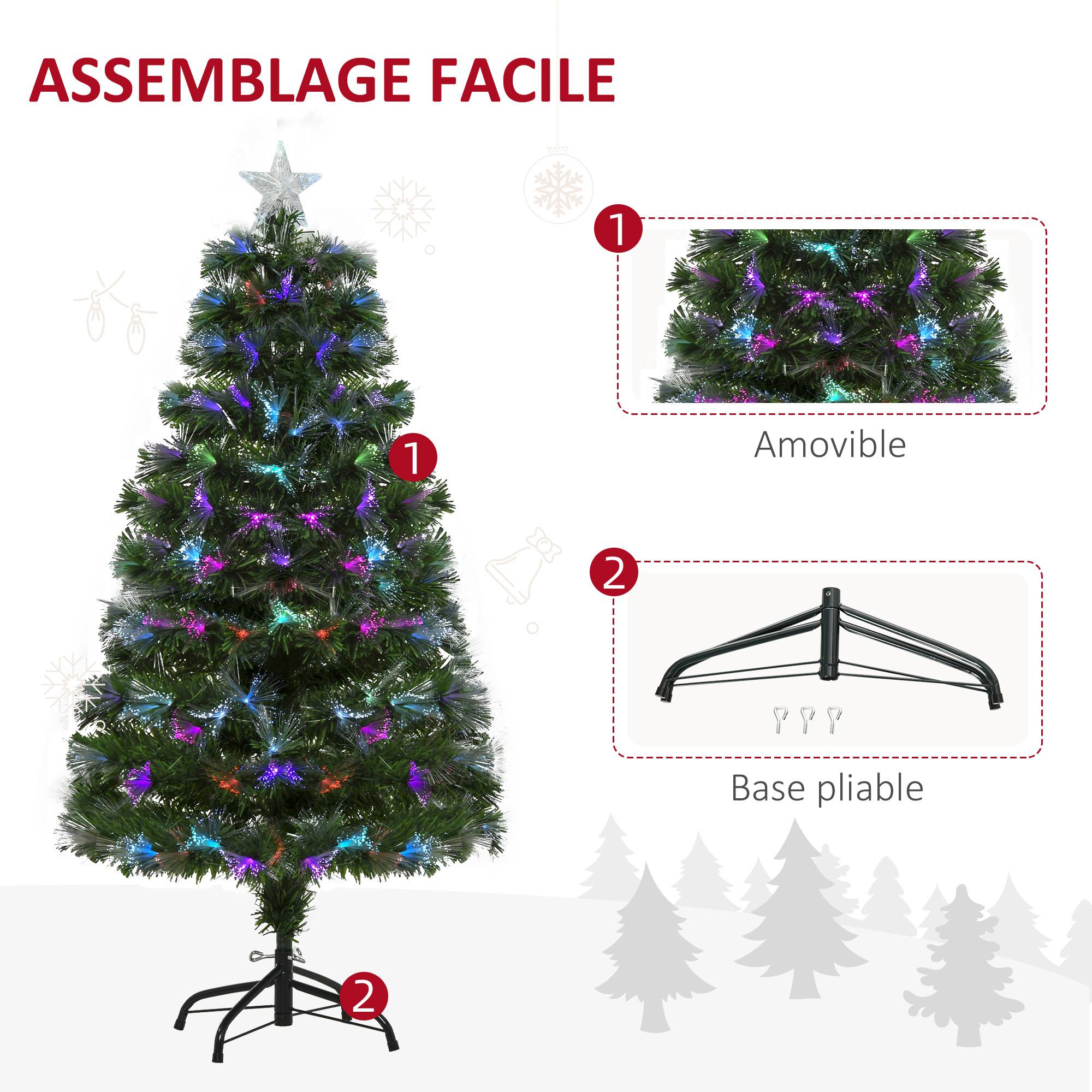 Sapin de Noël Artificiel Arbre de Noël Lumineux 120cm en Fibre Optique Deco Noël lumière à Variation de Couleurs 130 LED Vert - Image 8