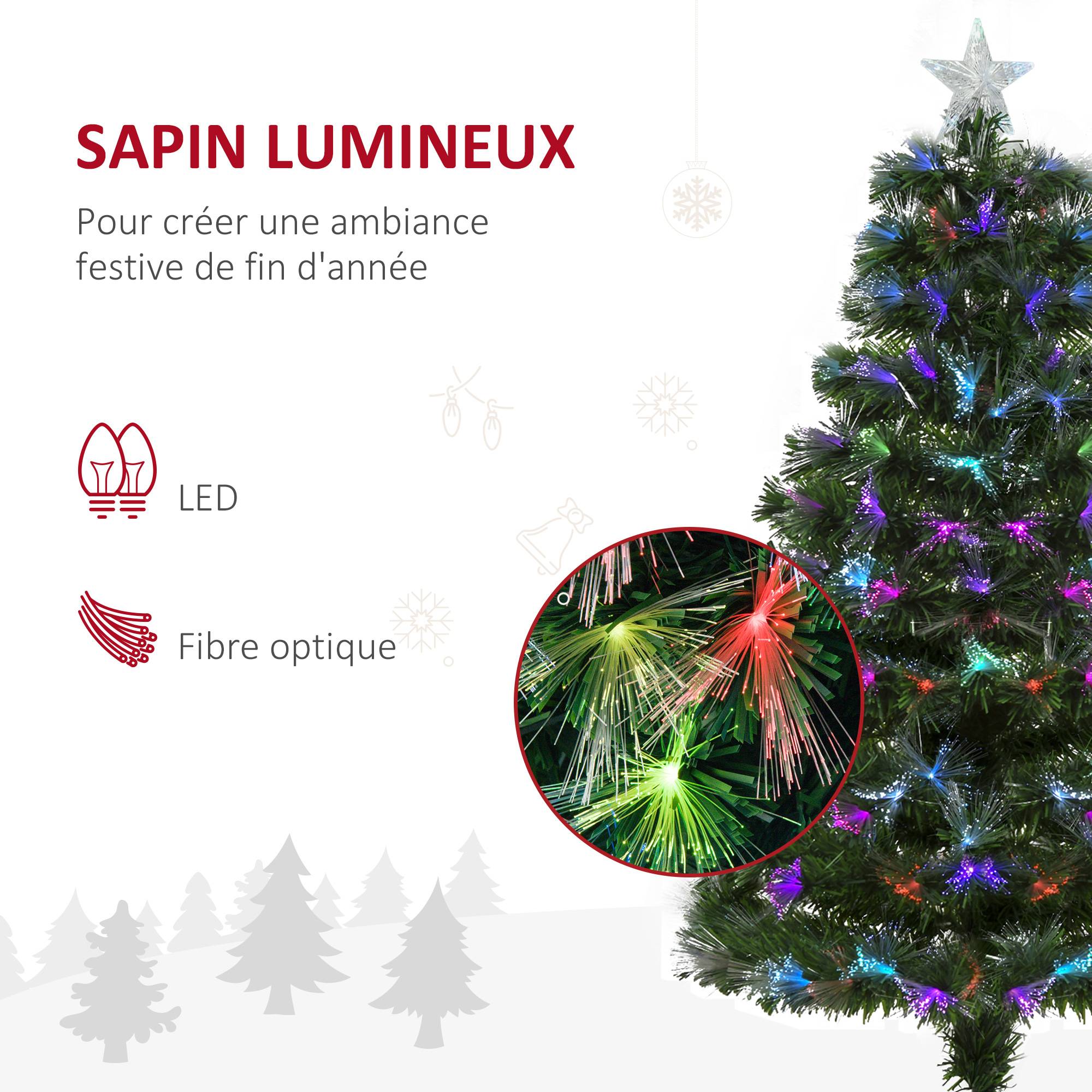 Sapin de Noël Artificiel Arbre de Noël Lumineux 120cm en Fibre Optique Deco Noël lumière à Variation de Couleurs 130 LED Vert - Image 7