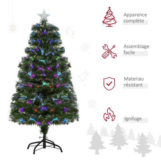 Sapin de Noël Artificiel Arbre de Noël Lumineux 120cm en Fibre Optique Deco Noël lumière à Variation de Couleurs 130 LED Vert - Image 6