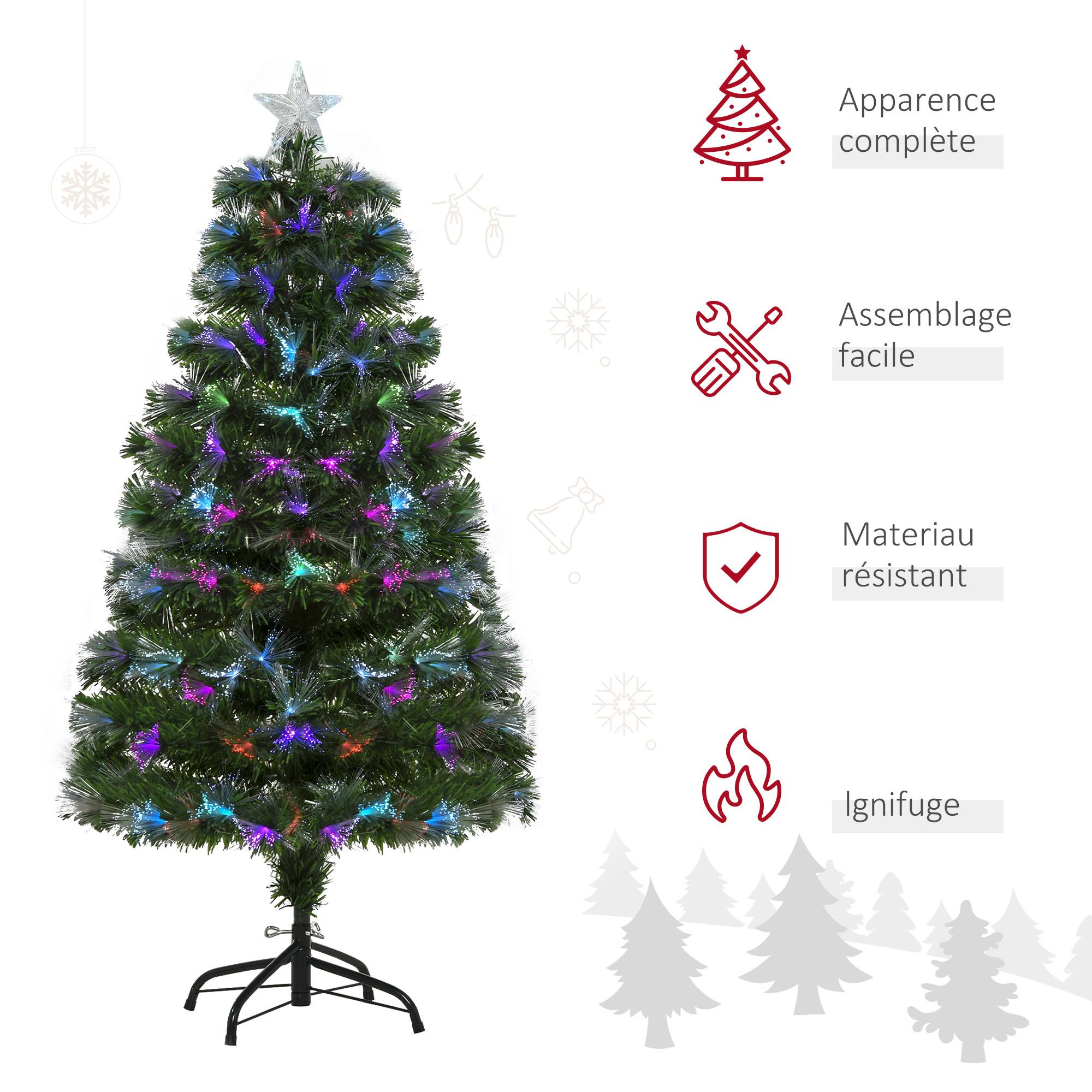 Sapin de Noël Artificiel Arbre de Noël Lumineux 120cm en Fibre Optique Deco Noël lumière à Variation de Couleurs 130 LED Vert - Image 6