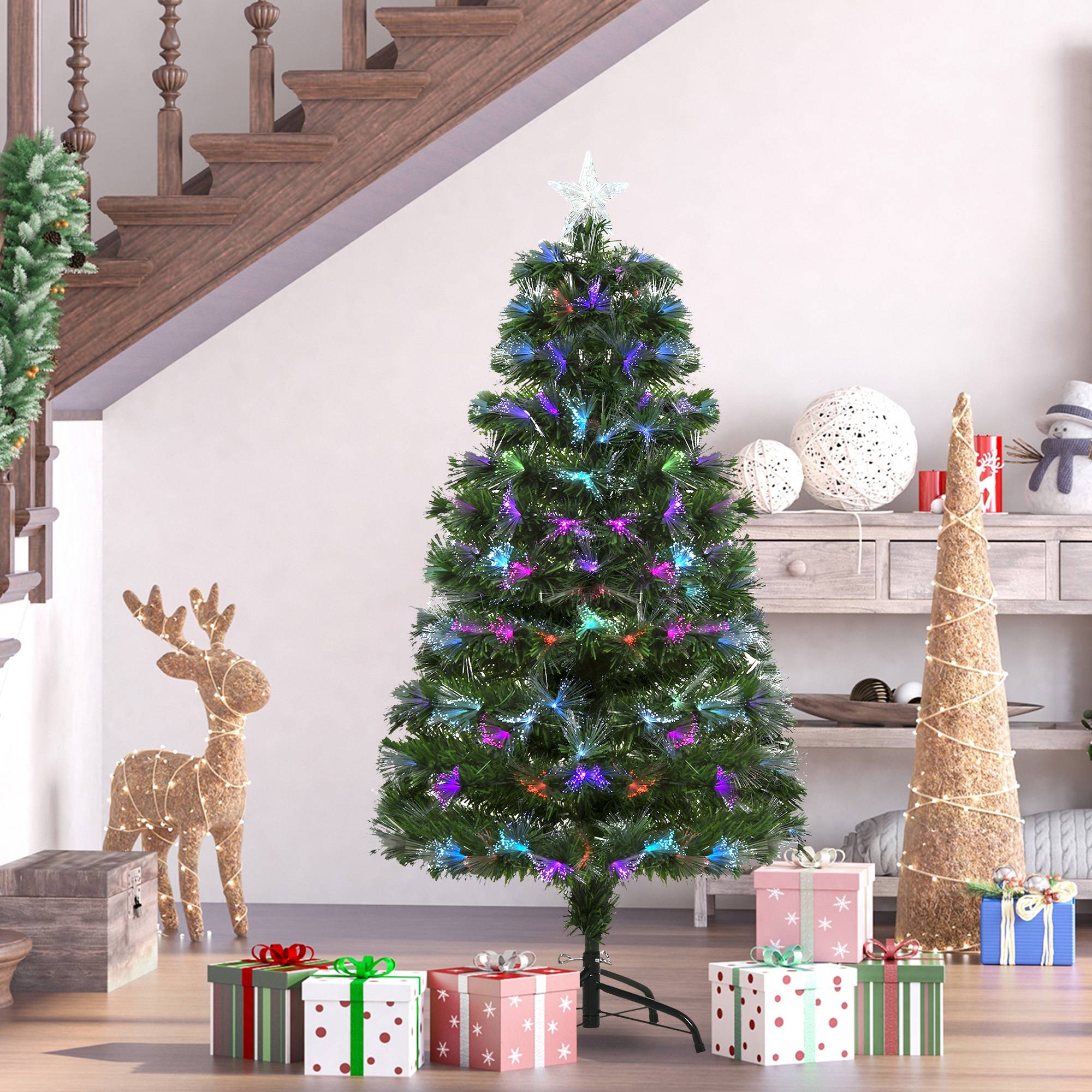 Sapin de Noël Artificiel Arbre de Noël Lumineux 120cm en Fibre Optique Deco Noël lumière à Variation de Couleurs 130 LED Vert - Image 3