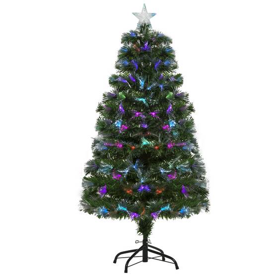 Sapin de Noël Artificiel Arbre de Noël Lumineux 120cm en Fibre Optique Deco Noël lumière à Variation de Couleurs 130 LED Vert - Image 1