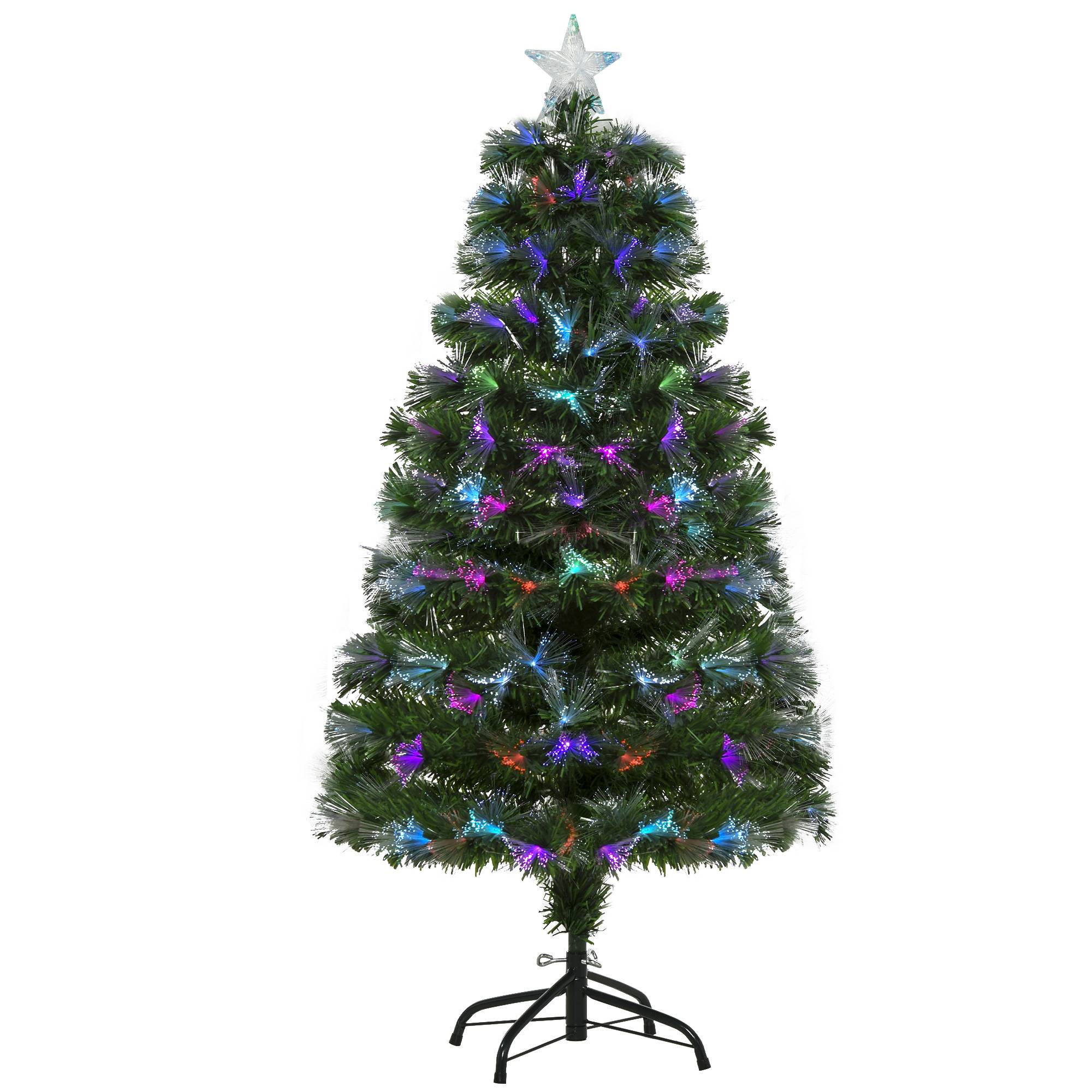 Sapin de Noël Artificiel Arbre de Noël Lumineux 120cm en Fibre Optique Deco Noël lumière à Variation de Couleurs 130 LED Vert - Image 1