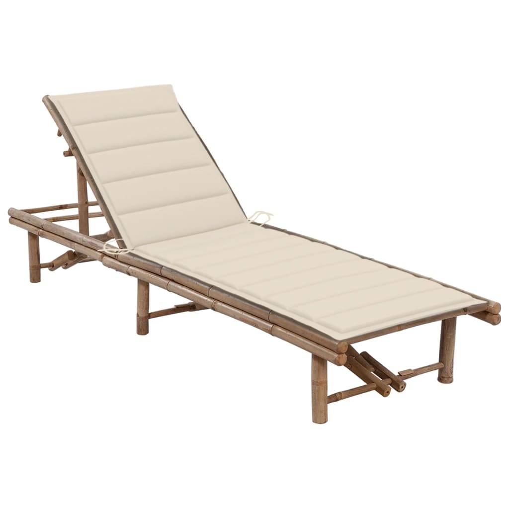 Bain de soleil - Transat - Chaise longue avec coussin Bambou - MEUBLE PRO-JU6325 - Image 2