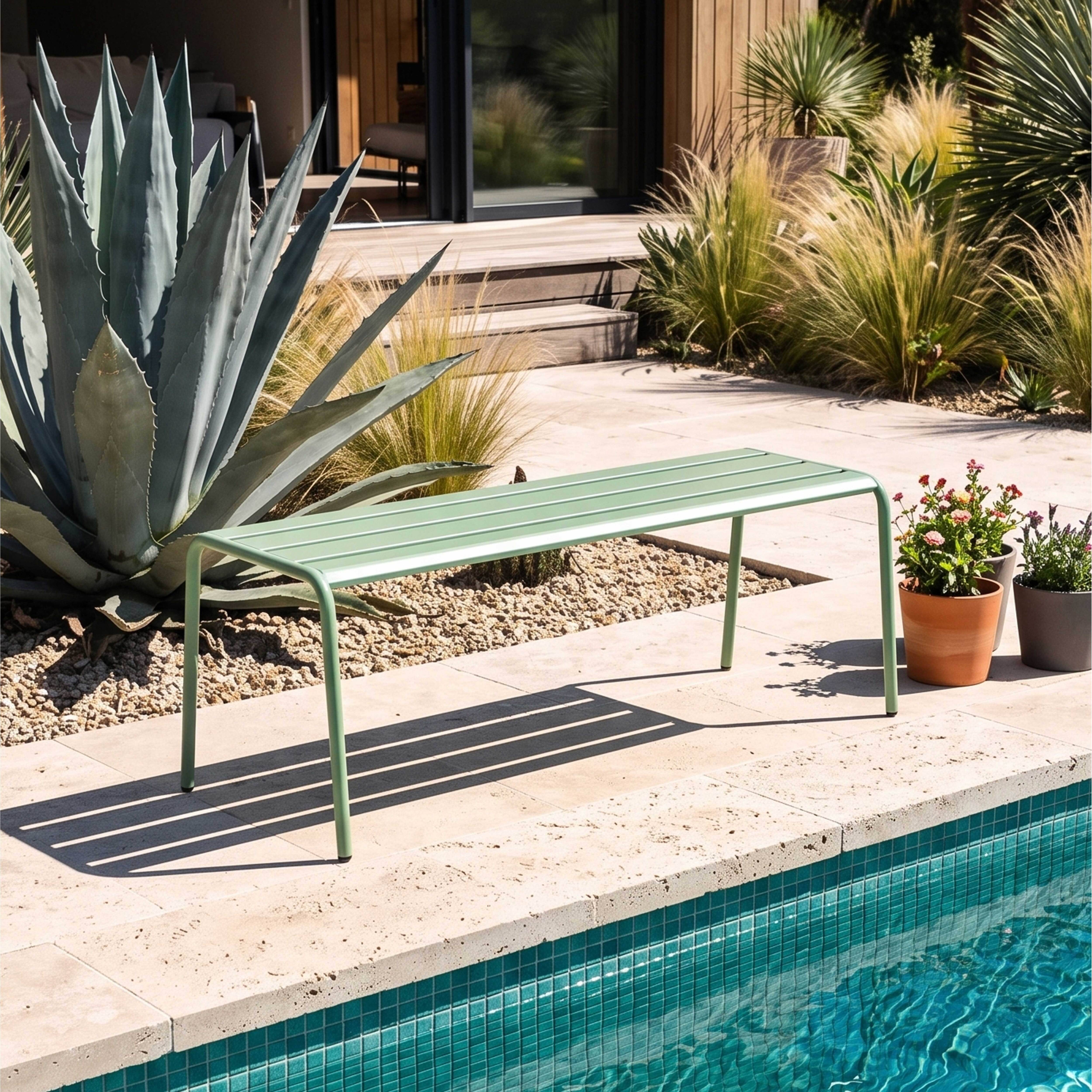 Oviala - Banc de jardin en acier vert sauge Palavas - Oviala - Imagen 2