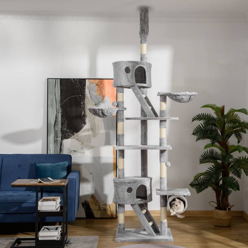 Arbre à Chat Géant Plafond Réglable 240-260cm pour Grands Chats Gris Clair - ComfortXL Outdoor Living - Image 1