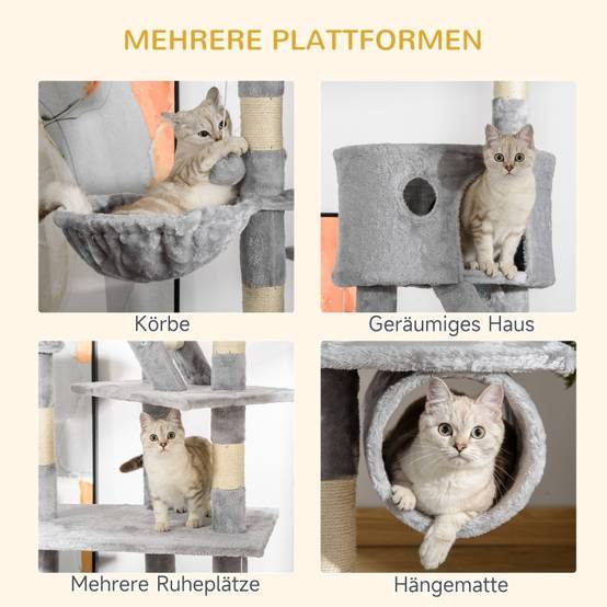 Arbre à Chat Géant Plafond Réglable 240-260cm pour Grands Chats Gris Clair - ComfortXL Outdoor Living - Image 5