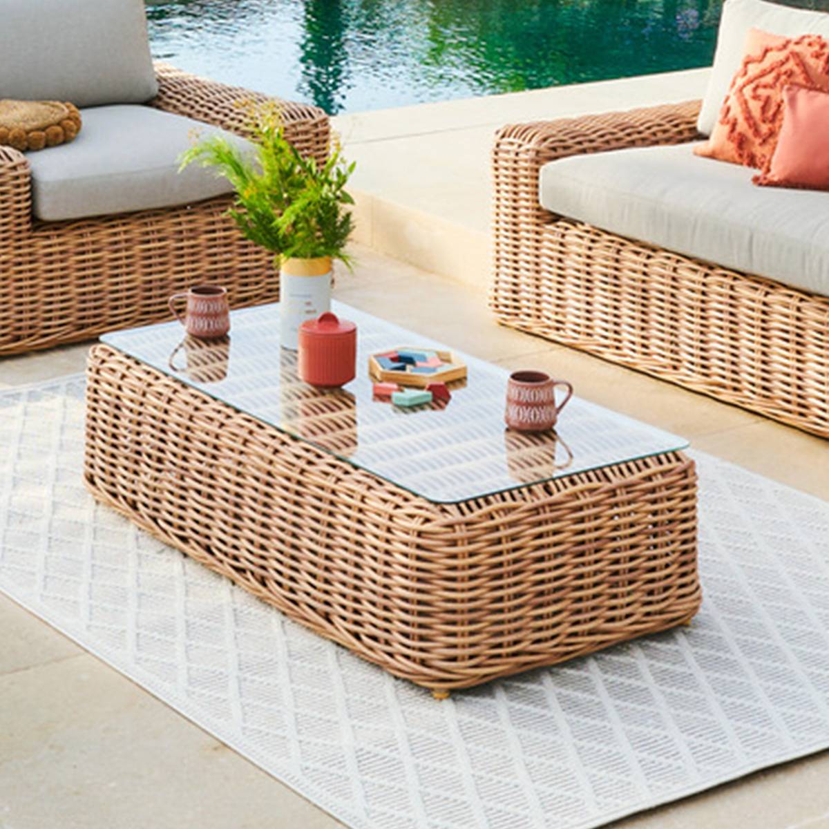 Hesperide - Table basse de jardin rectangulaire "Savinia tahini" 126x64x33cm en aluminium traité époxy Hespéride - Imagen 1
