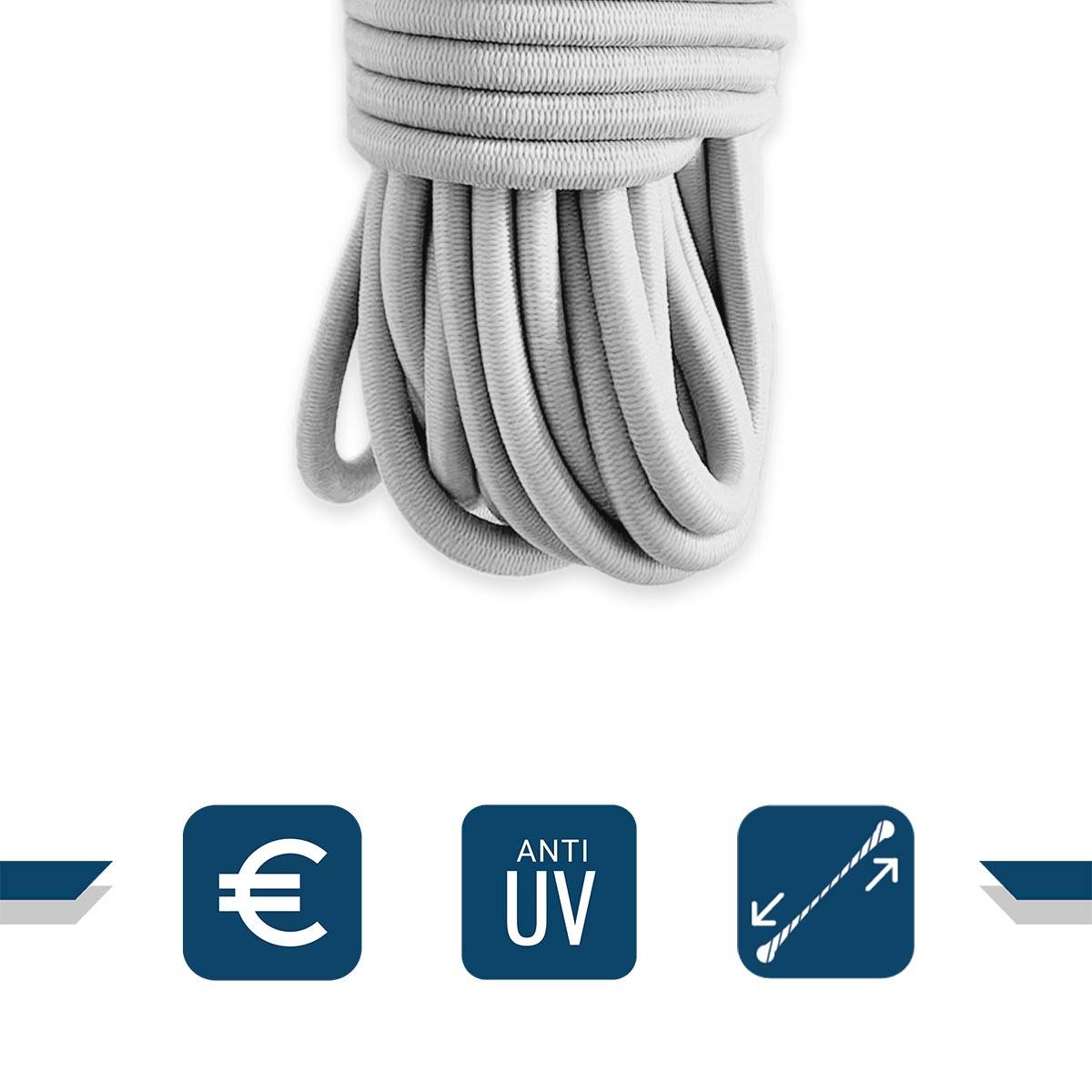 Sandow élastique Gris 20 mètres 8SW - Economique - Tendeur pour bâche de diamètre 8 mm TECPLAST - Imagen 3