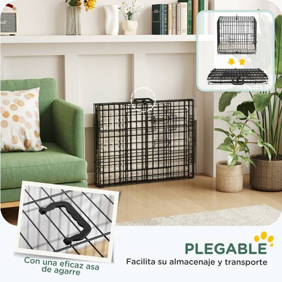 Cage pliable pour chien avec coussin, portes, plateau amovible et structure en fil de fer, 60 x 45 x 50 cm, noir et beige - Image 9
