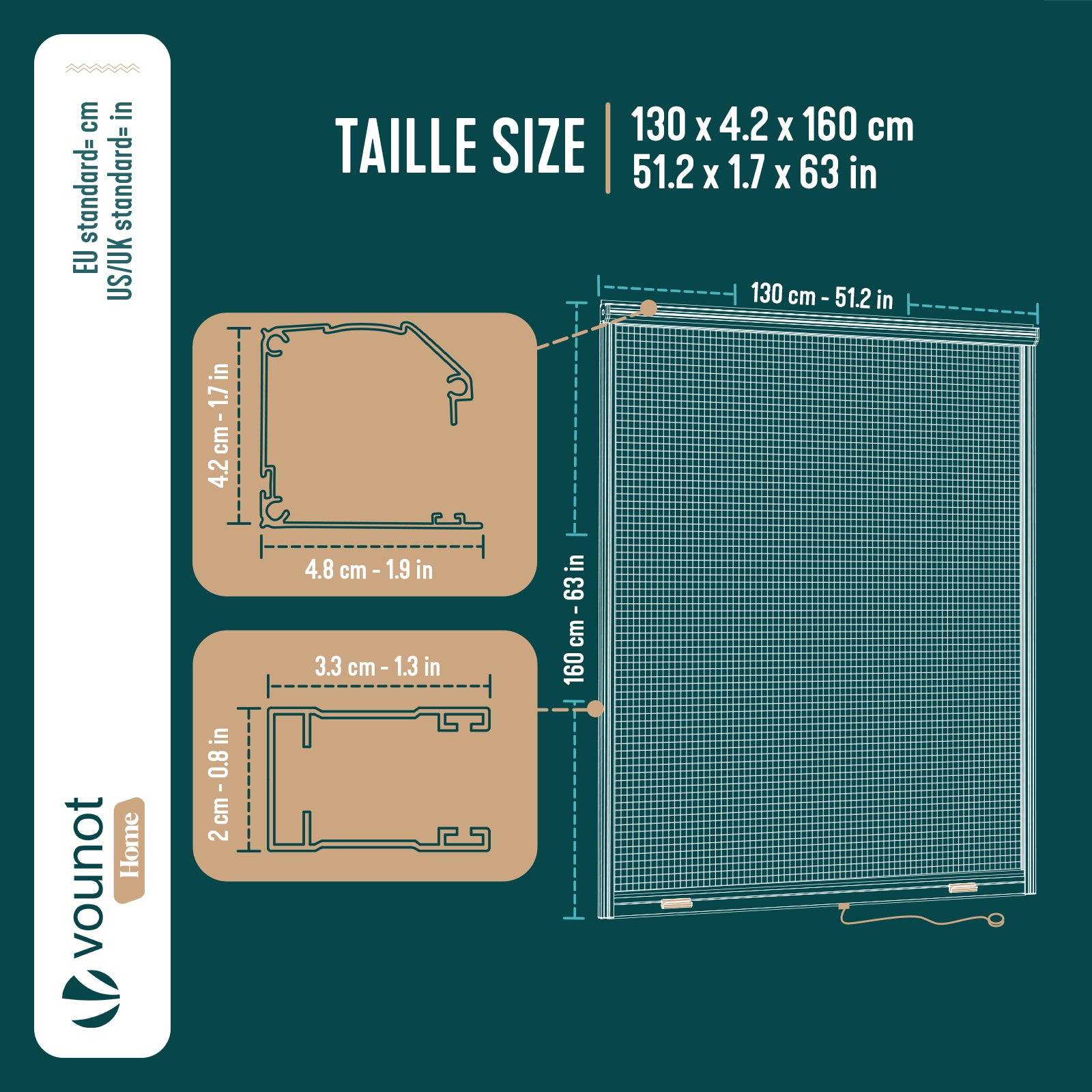 Vounot - Moustiquaire de fenêtre L130 x H160 cm enroulable et recoupable en aluminium blanc VOUNOT® - Image 3