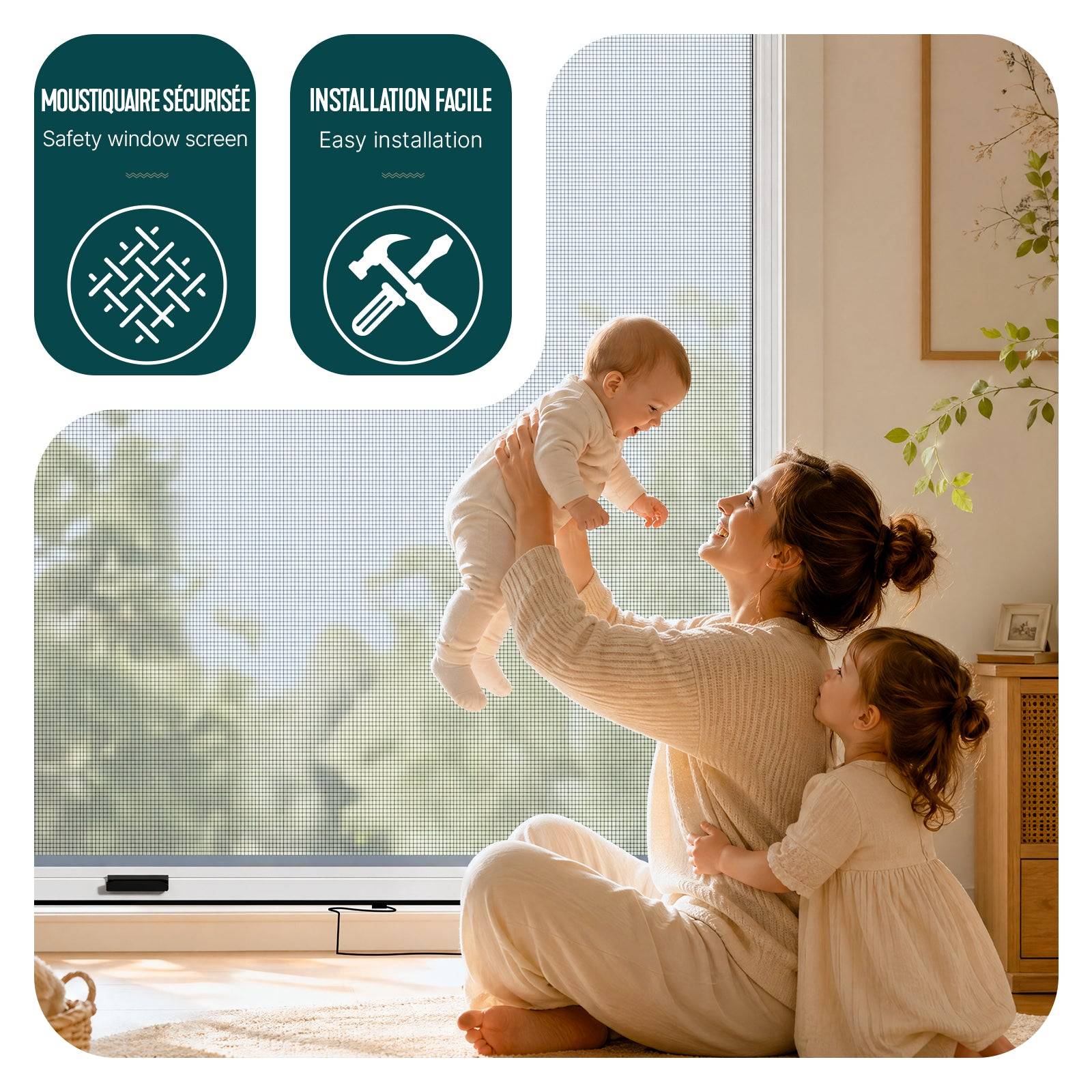 Vounot - Moustiquaire de fenêtre L130 x H160 cm  enroulable et recoupable en aluminium blanc VOUNOT® - Image 5
