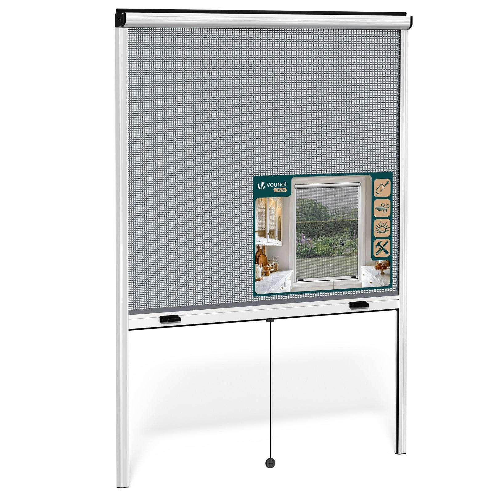 Vounot - Moustiquaire de fenêtre L130 x H160 cm enroulable et recoupable en aluminium blanc VOUNOT® - Image 1