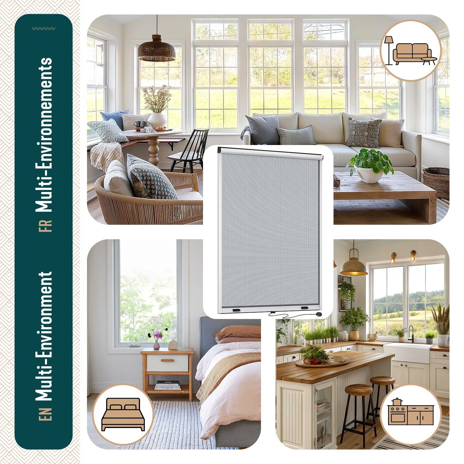 Vounot - Moustiquaire de fenêtre L130 x H160 cm  enroulable et recoupable en aluminium blanc VOUNOT® - Image 7