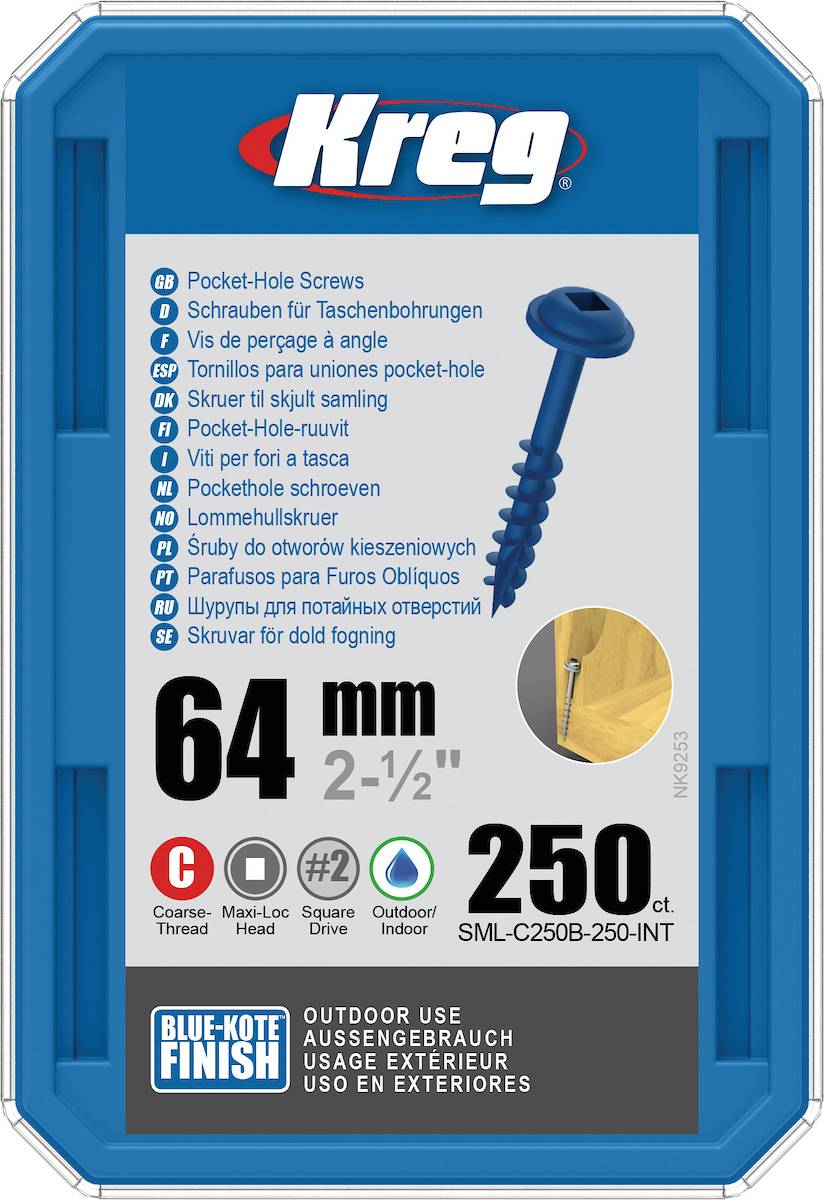 Vis à trous de poche 64 mm Blue-Kote™ Maxi-Loc, Filetage épai, 250 - SML- KREG - C250B-250-INT
