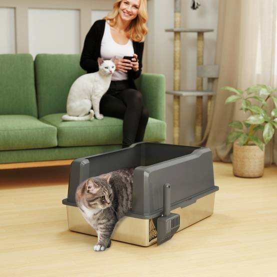 Bac à Litière Grand Volume 85L en Acier Inoxydable Semi-Ouvert pour Grand Chat 71 cm Gris - ComfortXL Outdoor Living - Image 4