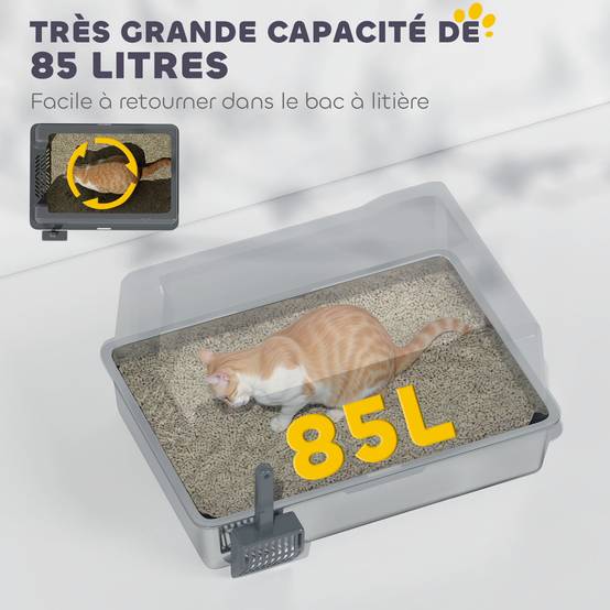 Bac à Litière Grand Volume 85L en Acier Inoxydable Semi-Ouvert pour Grand Chat 71 cm Gris - ComfortXL Outdoor Living - Image 8