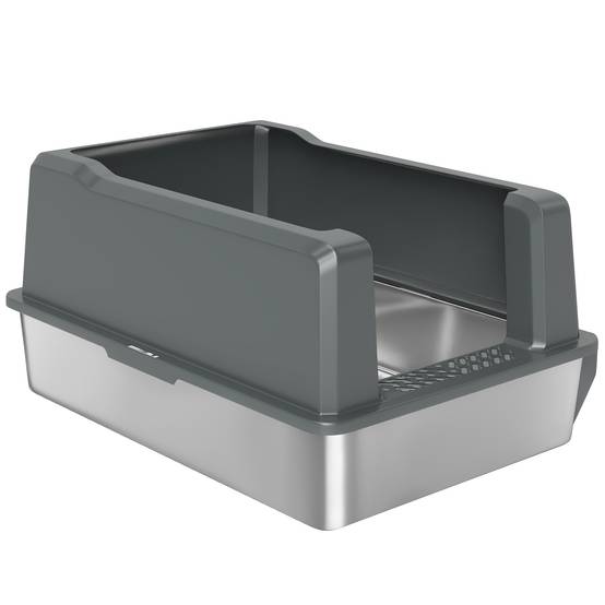 Bac à Litière Grand Volume 85L en Acier Inoxydable Semi-Ouvert pour Grand Chat 71 cm Gris - ComfortXL Outdoor Living - Image 2