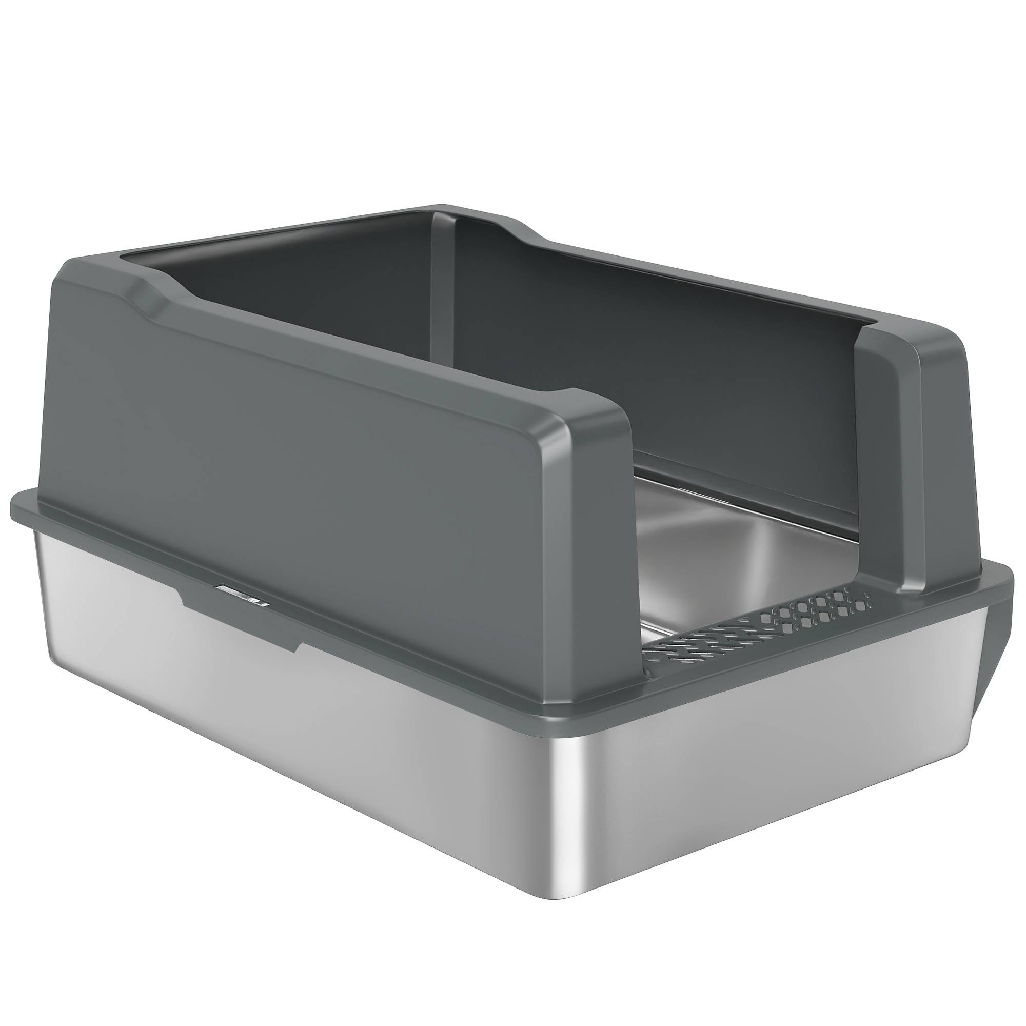 Bac à Litière Grand Volume 85L en Acier Inoxydable Semi-Ouvert pour Grand Chat 71 cm Gris - ComfortXL Outdoor Living - Image 2