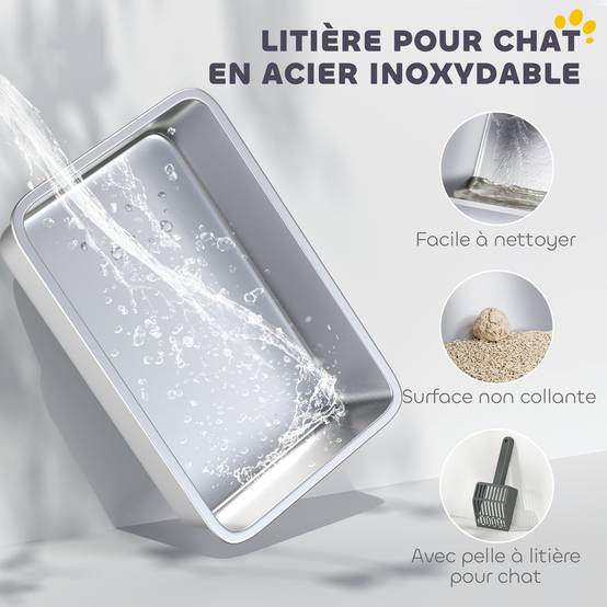 Bac à Litière Grand Volume 85L en Acier Inoxydable Semi-Ouvert pour Grand Chat 71 cm Gris - ComfortXL Outdoor Living - Image 6