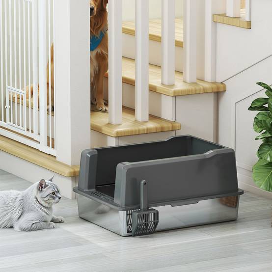 Bac à Litière Grand Volume 85L en Acier Inoxydable Semi-Ouvert pour Grand Chat 71 cm Gris - ComfortXL Outdoor Living - Image 10