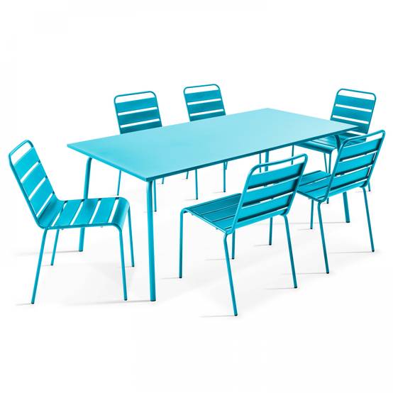 Oviala - Ensemble table de jardin et 6 chaises en métal bleu Palavas - Oviala - Imagen 1