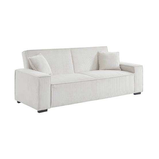 sweeek - Canapé convertible 3 places blanc crème velours côtelé L 231 x P 96.5 x H 80cm | sweeek - Image 5